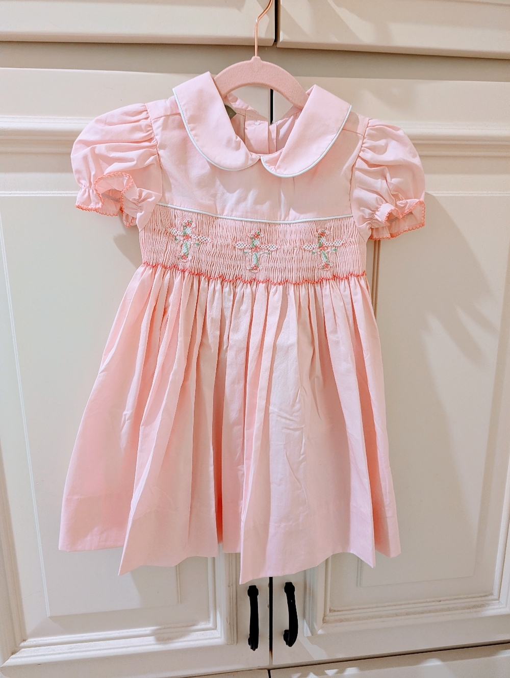 Classic Whimsy Floral Cross Smocked Pink Sash Dress 3T NWT